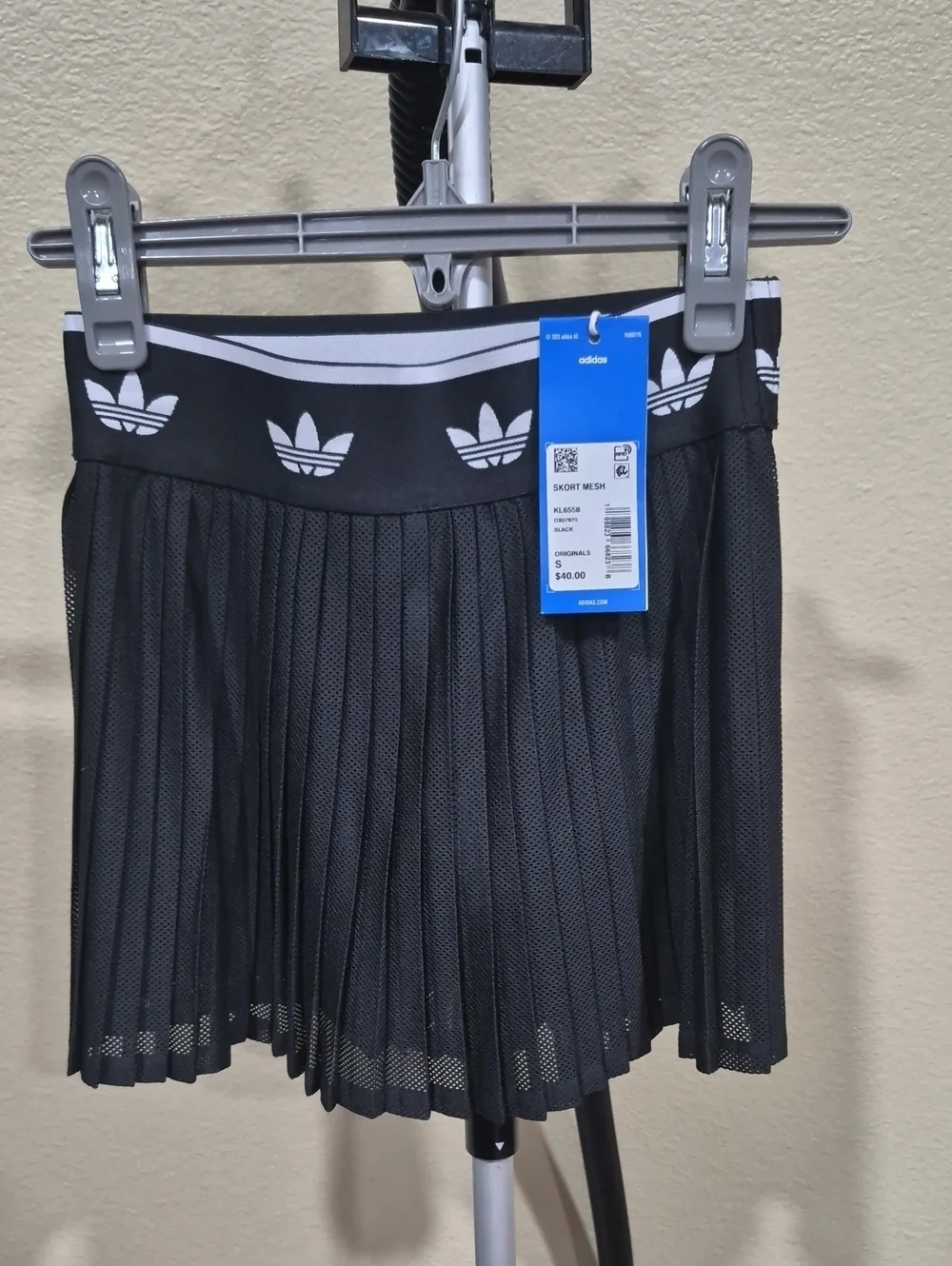 Adidas Girl's Black Mesh Pleated Skort with Trefoil Waistband